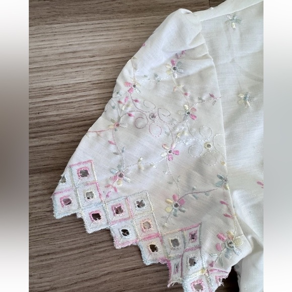 Vintage 90s Desiree Prairie Boho Cottage Core Lace Embroidered Jumpsuit Romper - Picture 6 of 16